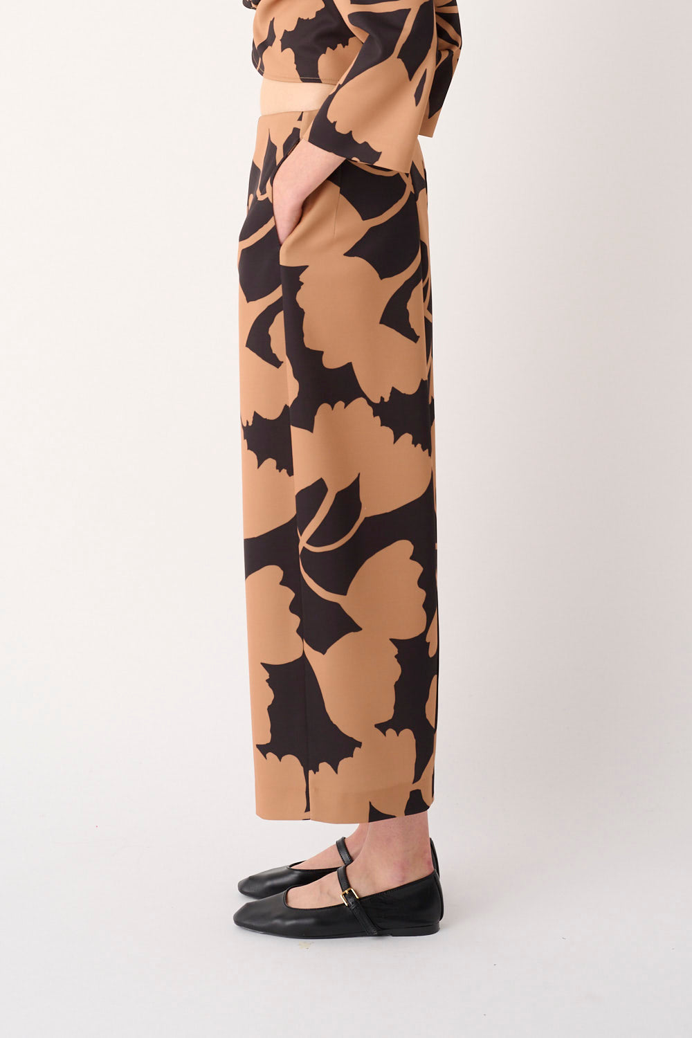 PANTALONE AMPIO IN TESSUTO SCUBA STAMPATO FIORE LUNGHEZZA ALLA CAVIGLIA