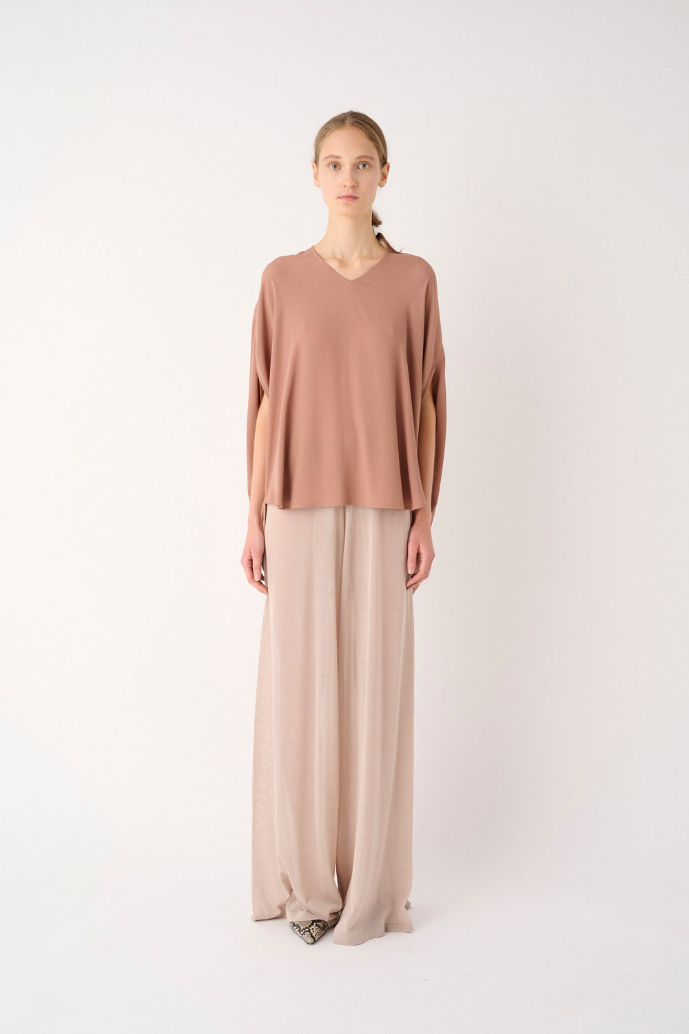PANTALONE AMPIO IN MAGLIA MISTO COTONE GARZATO