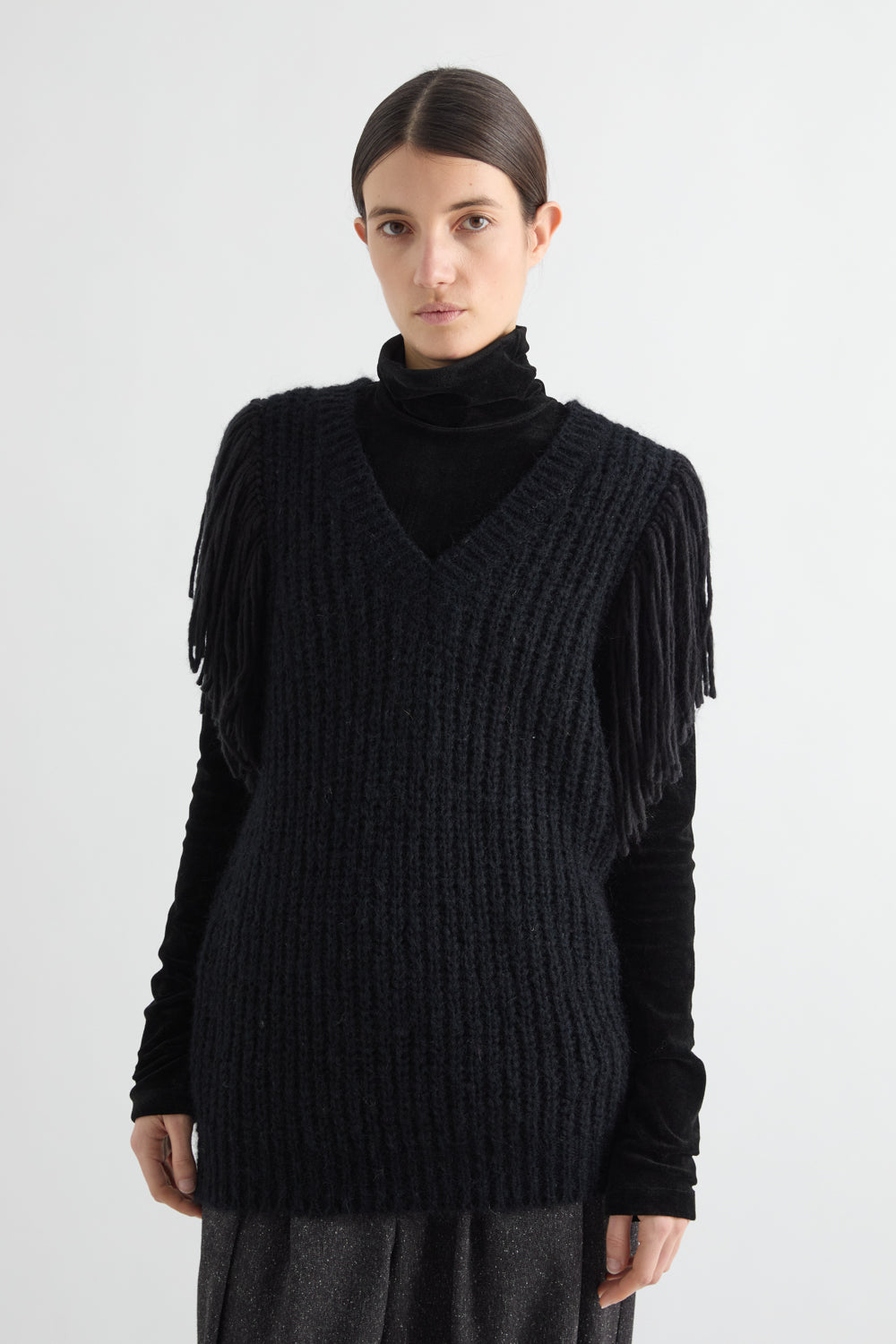 GILET IN MISTO LANA CON FRANGE